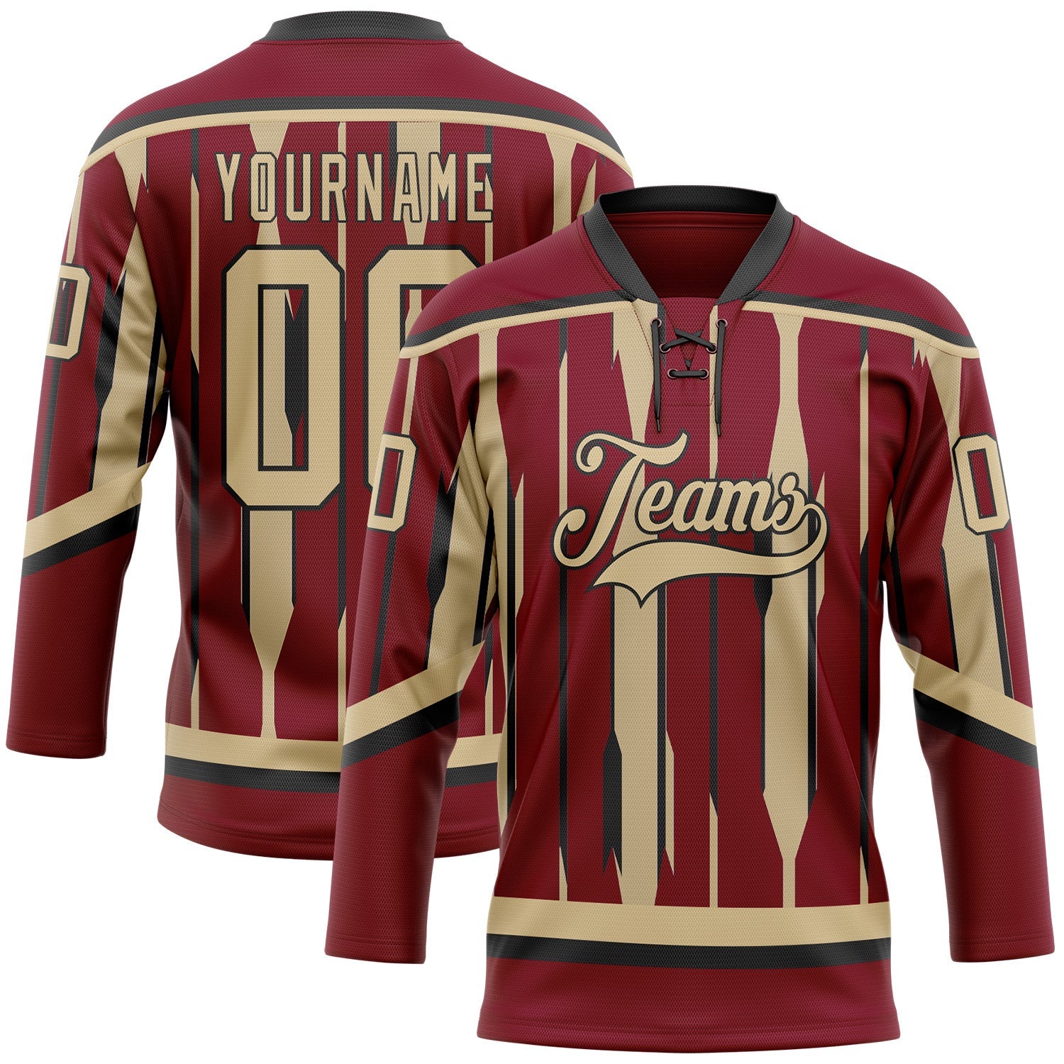 Custom Crimson Vegas Gold-Black 3D Pattern Abstract Arizona Inspired Stripe Hockey Lace Neck Jersey