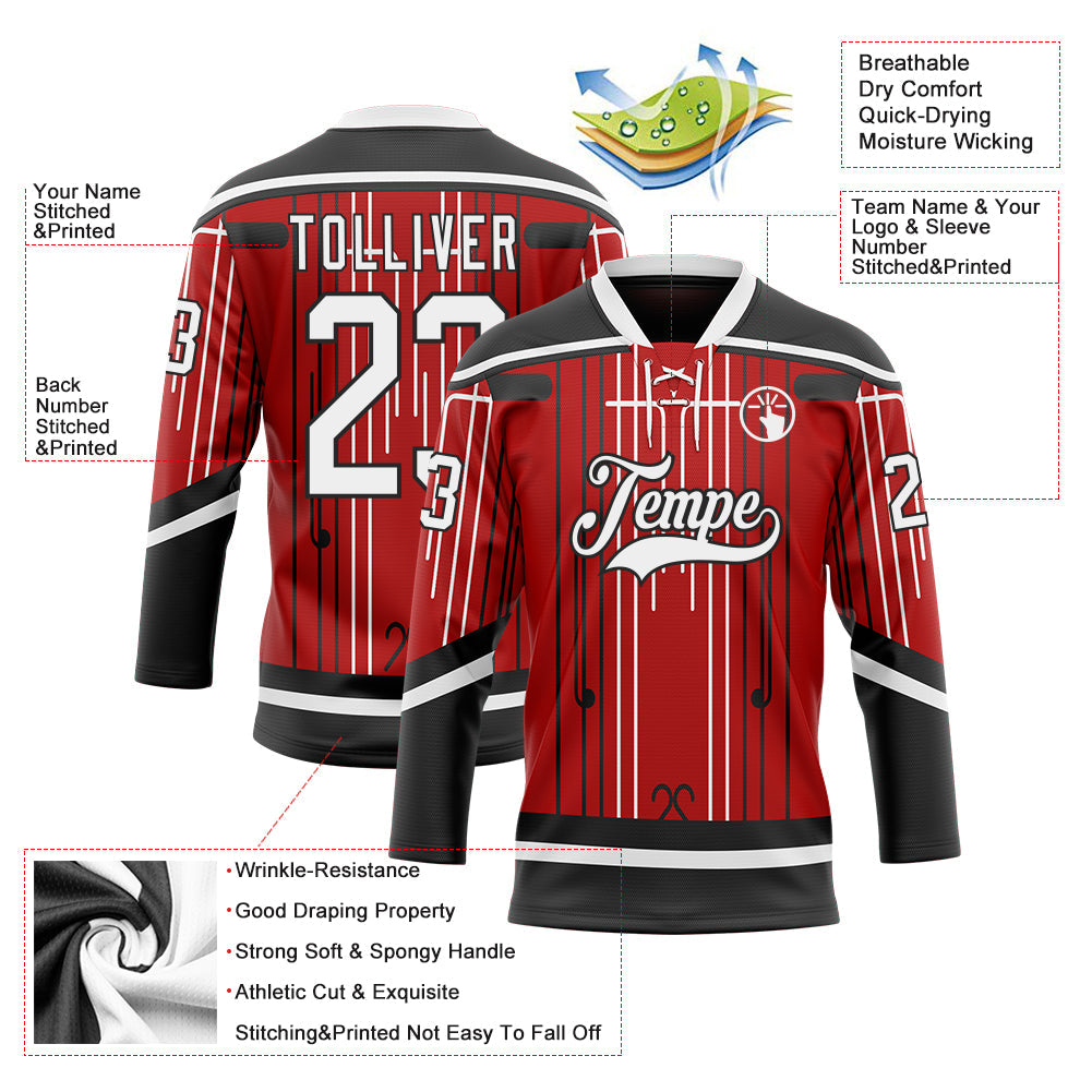 Custom Red White-Black 3D Pattern Abstract Carolina Inspired Line Hockey Lace Neck Jersey
