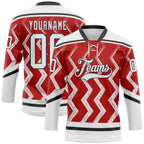 Custom Red White-Black 3D Pattern Abstract Chicago Inspired Zigzag Hockey Lace Neck Jersey
