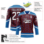 Custom Burgundy White Blue-Black 3D Pattern Abstract Colorado Inspired Line Hockey Lace Neck Jersey