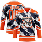 Custom Orange Navy-White 3D Pattern Abstract Edmonton Inspired Splash Hockey Lace Neck Jersey