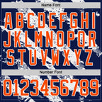 Custom Orange Navy-White 3D Pattern Abstract Edmonton Inspired Splash Hockey Lace Neck Jersey