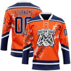 Custom Orange Navy-White 3D Pattern Abstract Edmonton Inspired Splash Hockey Lace Neck Jersey