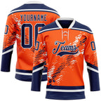 Custom Orange Navy-White 3D Pattern Abstract Edmonton Inspired Splash Hockey Lace Neck Jersey