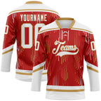 Custom Red White-Old Gold 3D Pattern Abstract Florida Inspired Line Hockey Lace Neck Jersey