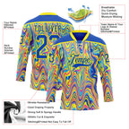 Custom Yellow Thunder Blue Pink-Light Yellow 3D Pattern Trippy Psychedelic Fluid Hockey Lace Neck Jersey
