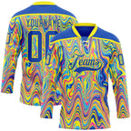 Custom Yellow Thunder Blue Pink-Light Yellow 3D Pattern Trippy Psychedelic Fluid Hockey Lace Neck Jersey