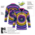 Custom Navy Purple Yellow-Deep Pink 3D Pattern Trippy Psychedelic Hockey Lace Neck Jersey