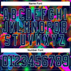 Custom Navy Ice Blue Yellow-Pink 3D Pattern Trippy Psychedelic Magic Mushrooms Hockey Lace Neck Jersey