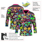 Custom Black Hot Pink 3D Pattern Trippy Psychedelic Magic Mushrooms Hockey Lace Neck Jersey