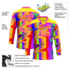 Custom Light Yellow Pink Purple Red-Green 3D Pattern Trippy Psychedelic Neon Splash Hockey Lace Neck Jersey