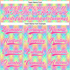 Custom White Pink Green Yellow-Purple 3D Pattern Trippy Psychedelic Neon Hockey Lace Neck Jersey