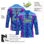Custom Powder Blue Pink Gold-White 3D Pattern Leopard Print Neon Hockey Lace Neck Jersey