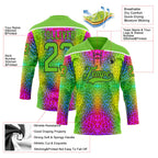 Custom Aurora Green Pink Black-White 3D Pattern Leopard Print Neon Hockey Lace Neck Jersey