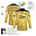 Custom Yellow Old Gold Black-White 3D Pattern Zebra Print Hockey Lace Neck Jersey