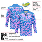 Custom Pink Powder Blue-White 3D Pattern Leopard Print Neon Hockey Lace Neck Jersey