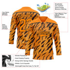 Custom Bay Orange Black 3D Pattern Tiger Print Neon Hockey Lace Neck Jersey