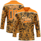 Custom Bay Orange Black-White 3D Pattern Snake Skin Print Hockey Lace Neck Jersey