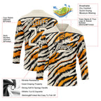 Custom Cream Orange-Black 3D Pattern Tiger Stripes Print Hockey Lace Neck Jersey