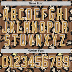 Custom Brown Old Gold Black-White 3D Pattern Leopard Print Hockey Lace Neck Jersey