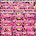 Custom Pink Yellow Black-White 3D Pattern Leopard Print Hockey Lace Neck Jersey