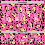 Custom Pink Yellow Black-White 3D Pattern Leopard Print Hockey Lace Neck Jersey