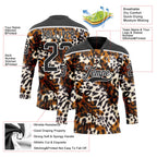 Custom Black Brown Cream-White 3D Pattern Leopard Print Hockey Lace Neck Jersey