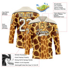 Custom Yellow Cream Brown-Black 3D Pattern Giraffe Print Hockey Lace Neck Jersey