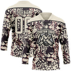 Custom Cream Black-Pink 3D Pattern Tiger Print Hockey Lace Neck Jersey