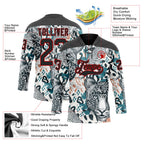 Custom White Black Blue-Red 3D Pattern Leopard Hockey Lace Neck Jersey