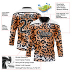 Custom Brown Black-White 3D Pattern Leopard Print Hockey Lace Neck Jersey