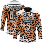 Custom Brown Black-White 3D Pattern Leopard Print Hockey Lace Neck Jersey