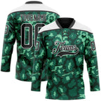 Custom Green Black-White 3D Pattern Leopard Print Hockey Lace Neck Jersey