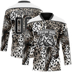 Custom White Black 3D Pattern Leopard Print Hockey Lace Neck Jersey