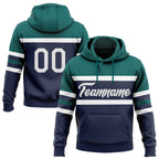 Custom Stitched Navy White-Teal Line Sports Pullover Sweatshirt Hoodie