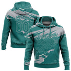 Custom Stitched Teal Gray 3D Pattern Design Torn Paper Style Sports Pullover Sweatshirt Hoodie
