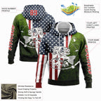 Custom Navy Red-Aurora Green 3D American Flag And Smallmouth Bass Fish Fishing Sports Pullover Sweatshirt Hoodie