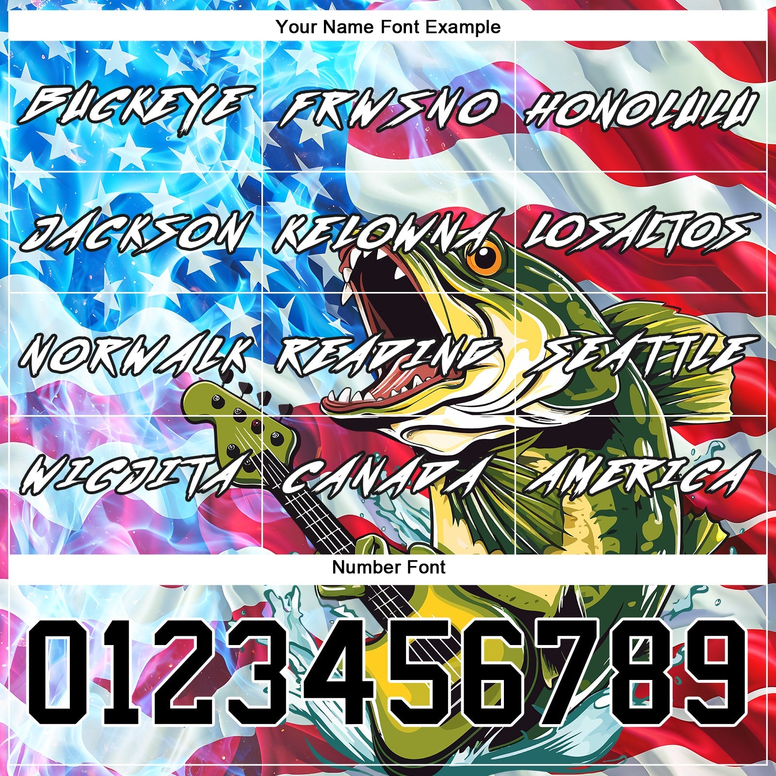 Custom Sky Blue Black-Red 3D American Flag And Largemouth Bass Fish Fishing Sports Pullover Sweatshirt Hoodie