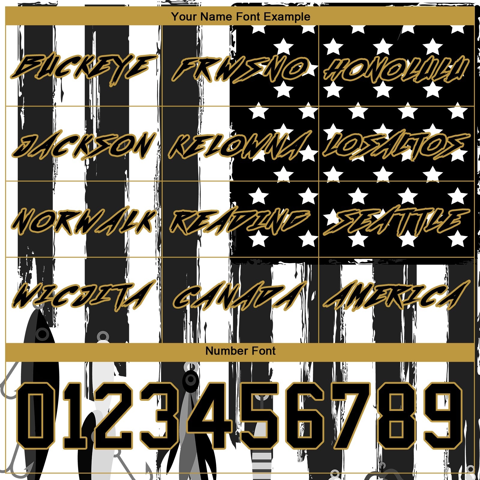 Custom Black Old Gold-White 3D American Flag And Fish Hook Fishing Bait Sports Pullover Sweatshirt Hoodie