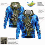 Custom Camo White-Black 3D Flame And Fish Hook Fishing Sports Pullover Sweatshirt Salute To Service Hoodie