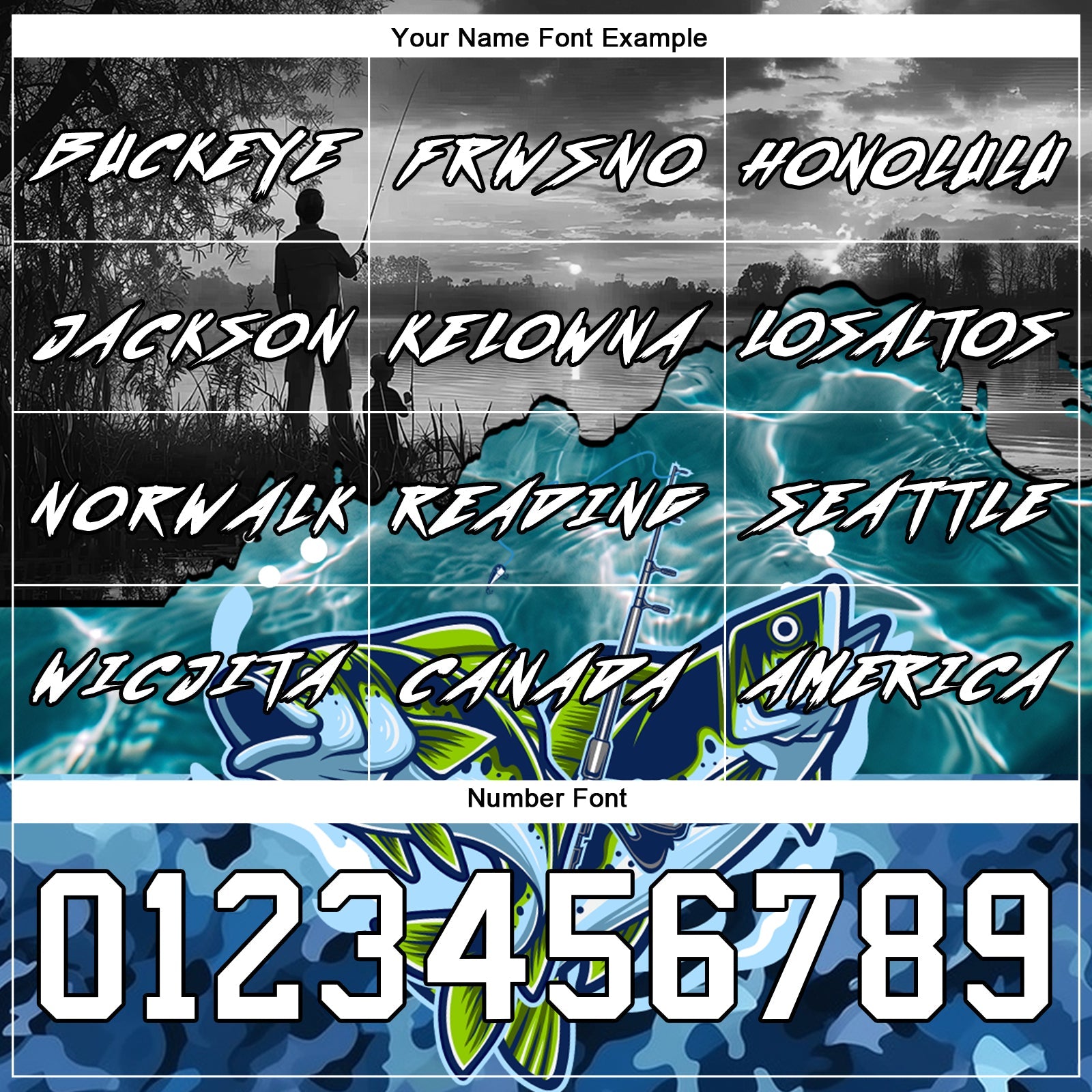 Custom Black Camo-White 3D Largemouth Bass Fish Fishing Sports Pullover Sweatshirt Hoodie