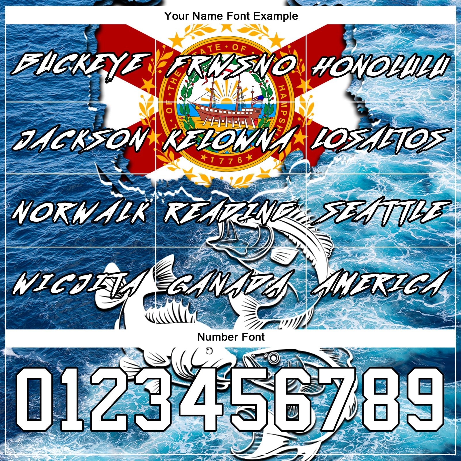 Custom Lakes Blue White Black 3D New Hampshire Flag And Largemouth Bass Carp Fish Fishing Sports Pullover Sweatshirt Hoodie