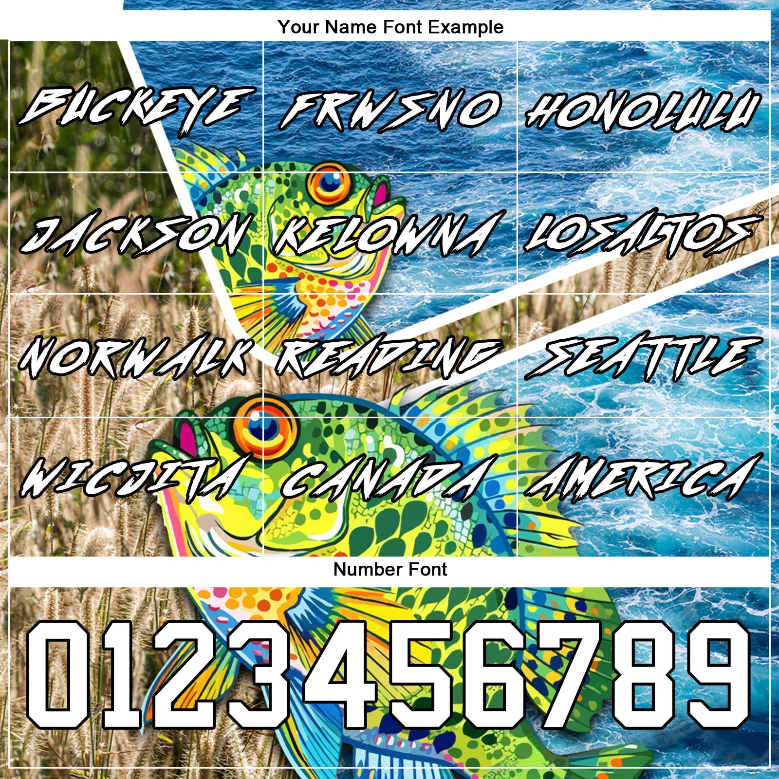 Custom Lakes Blue White Black 3D Sea Waves And Bluegill Fish Fishing Sports Pullover Sweatshirt Hoodie