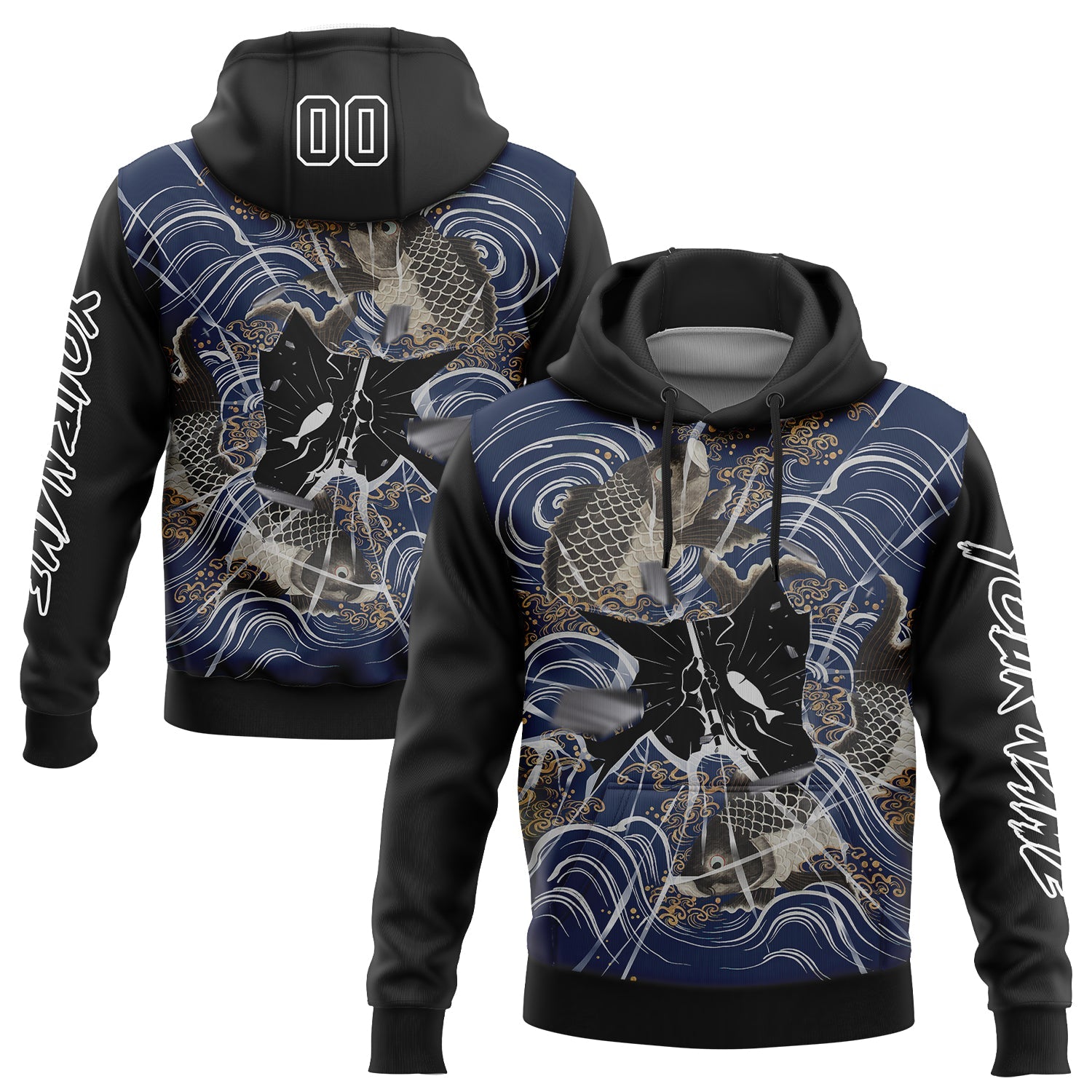 Custom Black White 3D Carp Fish Fishing Sports Pullover Sweatshirt Hoodie
