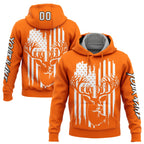 Custom Bay Orange White-Black 3D American Flag And Deer Hunting Sports Pullover Sweatshirt Hoodie
