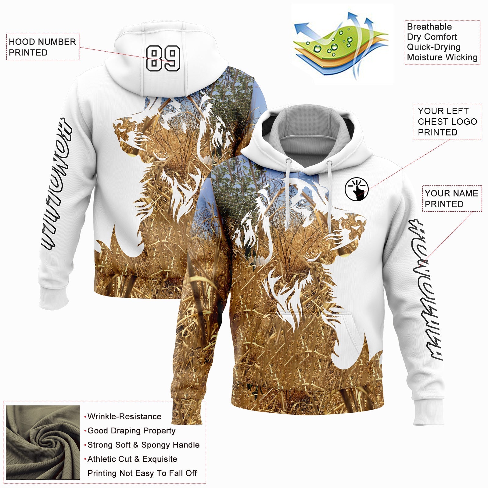 Custom White Black 3D Dog Hunting Sports Pullover Sweatshirt Hoodie