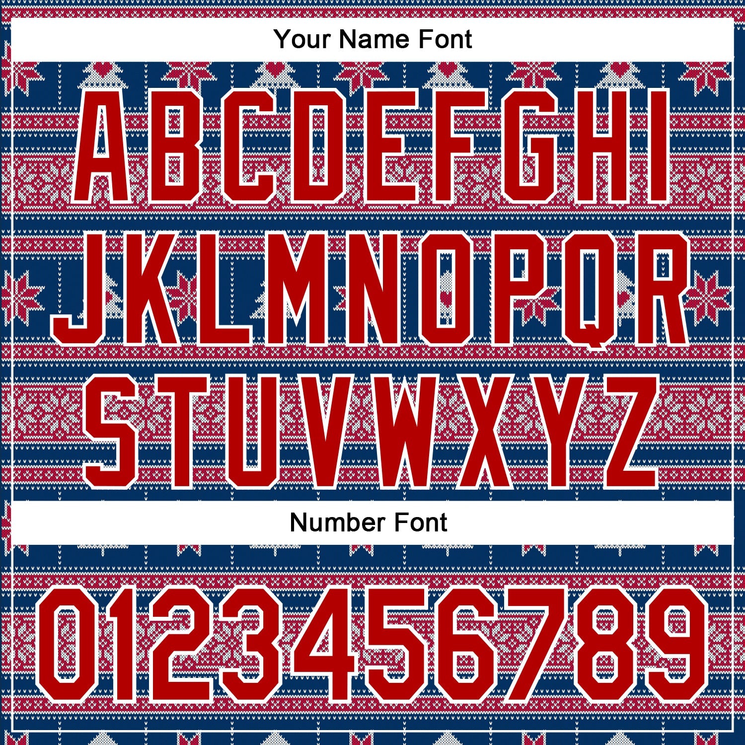 Custom Stitched Navy Red-White 3D Christmas Sports Pullover Sweatshirt Hoodie