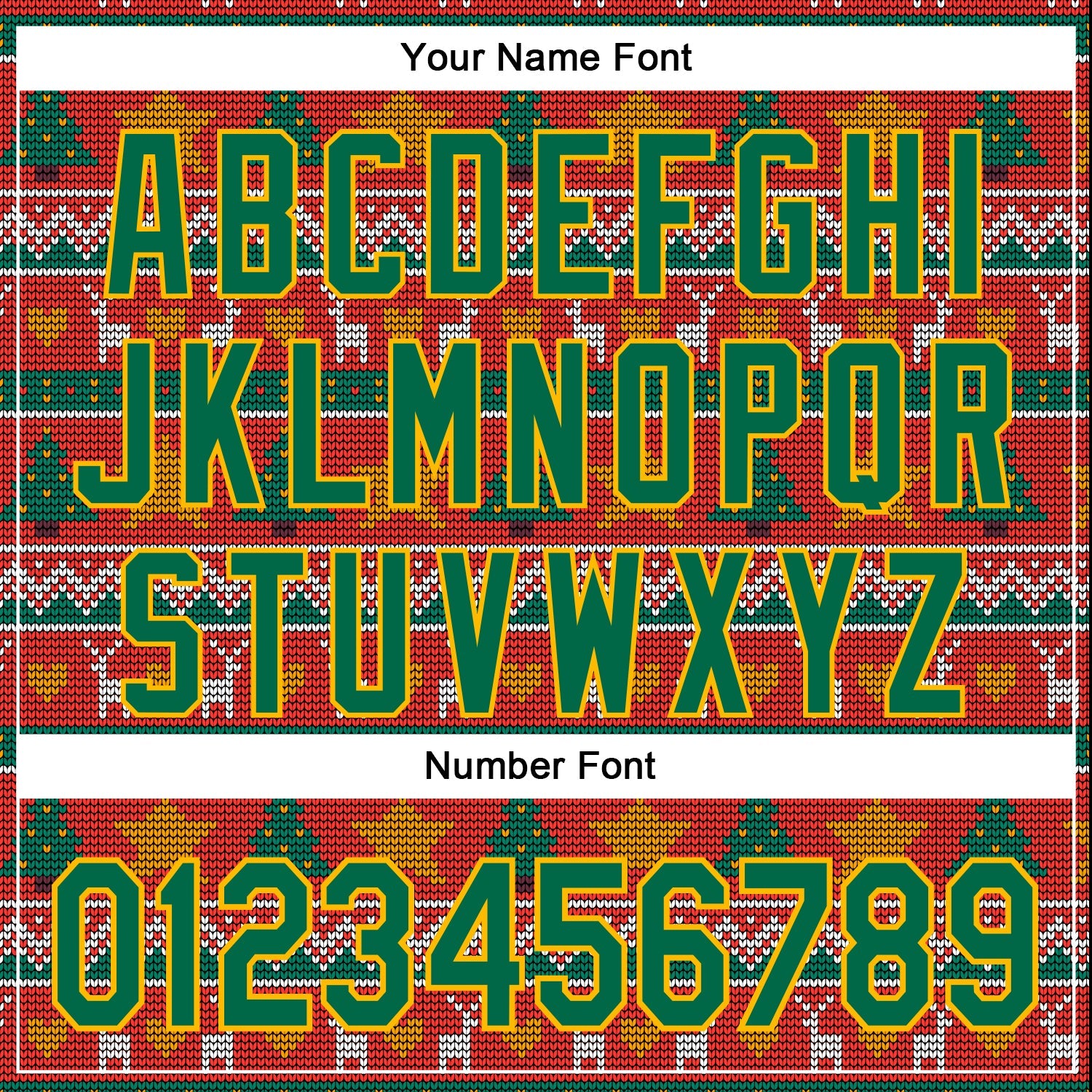 Custom Stitched Red Kelly Green-Gold 3D Christmas Sports Pullover Sweatshirt Hoodie