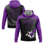 Custom Black Purple 3D Bowling Sports Pullover Sweatshirt Hoodie