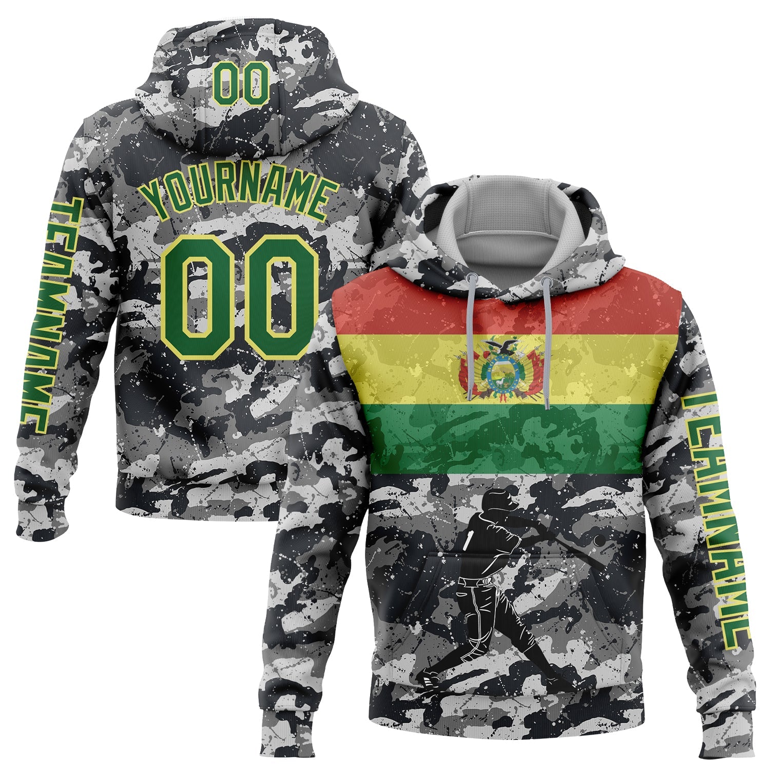 Custom Camo Grass Green-Light Yellow 3D Bolivia Bolivian Flag Sports Pullover Sweatshirt Salute To Service Hoodie